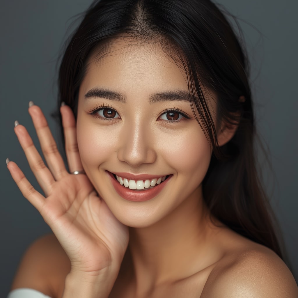 Smiling woman with glowing skin showcasing the results of a healthy beauty routine, symbolizing 5 places to buy Korean skin care online.