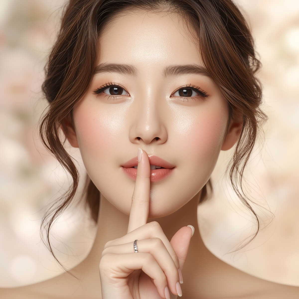 Woman revealing the top secrets to Korean skincare with flawless, radiant skin and a soft, natural glow.